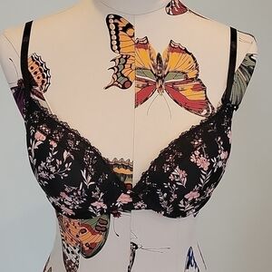 Laura ASHLEY pink and black floral padded bra in size 36C.  Excellent condition.